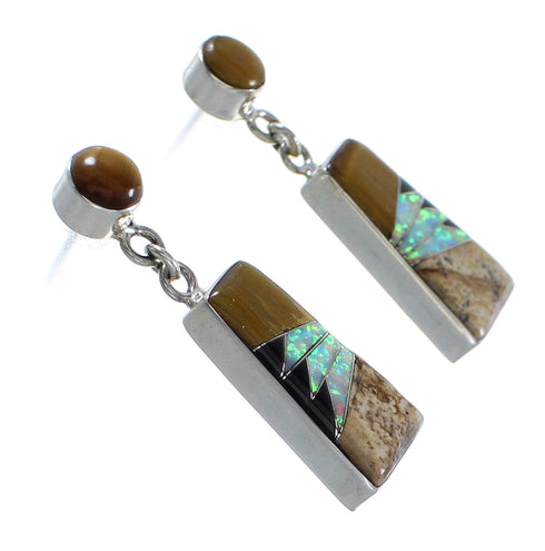 Sterling Silver Multicolor Inlay Post Dangle Earrings FS62376